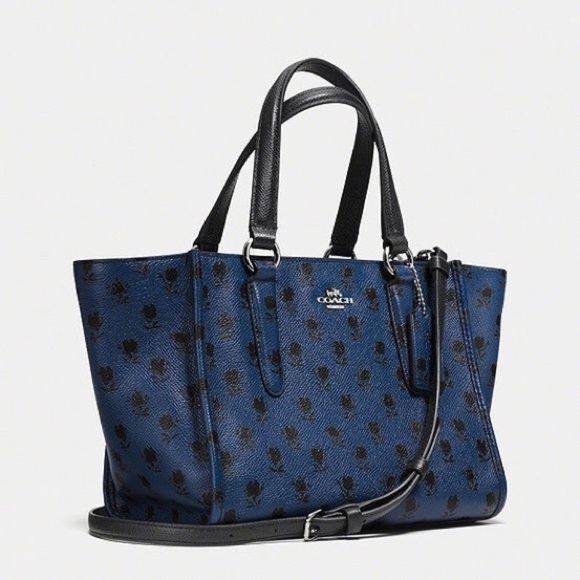 Coach Mini Crosby Carryall in Printed Crossgrain Leather 34774 Blue Black Flora - Picture 12 of 13